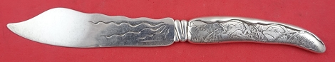 Fish Knife curved handle HH AS  w/ three frogs 7 7/8